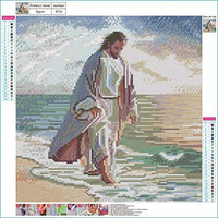 Kit de pintura de diamante 5D para adultos y niños, NYEBS 5D DIY pintura de diamante taladro redondo completo Jesús está caminando en la playa bordado de diamantes de imitación para decoración de pared 16 x 16 pulgadas (taladro completo) - Arteztik
