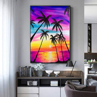 Kit de pintura de diamante 5D por número, pintura de diamante de imitación de cristal, punto de cruz para decoración de pared del hogar, arcoíris y palmera, 11.8 x 15.7 pulgadas - Arteztik
