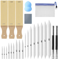 Mukum - 25 herramientas de dibujo para mezclar muñones y tortilones con bocetos de papel de lija, sacapuntas, herramienta de extensión de lápiz para dibujar - Arteztik
