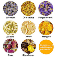 Dreamtop - Juego de flores secas de flores naturales para hacer jabón, bombas de baño, rodajas de limón, fresa, Osmanthus, jazmín, rosa, olvido-me-not, caléndula, lavanda (8 bolsas) - Arteztik
