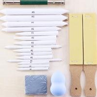 MotBach - Juego de 20 piezas de mezcla de pintores y tortillas, lápiz de papel de lija sólido con mezcladores de arte, herramienta de extensión de lápiz, borrador amasado de dibujo y esponja para dibujo de bocetos - Arteztik
