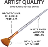 Benicci Paint Brush Set of 16 – 15 Different Shapes + 1 Flat Brush – with Pallete Knife and Sponge – Nylon Hair and Ergonomic Non Slip Matte Silver Handles - with Standable Organizing Case - Arteztik
