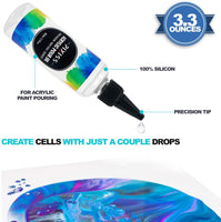 Floetrol Medio verter para pintura acrílica | Aditivo de flotrol de inundación | Pixiss aceite de verter acrílico para crear células flujo perfecto 100% silicona pura de alta calidad (3.4 fl oz/3.3 onzas) - Arteztik
