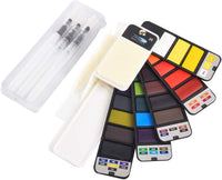 Juego de pintura de acuarela, 42 colores surtidos, kit de pintura plegable con 3 pinceles, bolsillo de viaje portátil, juego de bocetos de acuarela, pigmento de acuarela, suministros de arte, suministros de pintura, regalos para artistas, adultos - Arteztik
