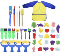 Juego de 31 pinceles para niños de aprendizaje temprano con esponja para dibujar pintura para manualidades y manualidades para niños pequeños, varios diseños, pinceles de espuma de pintura, delantal impermeable para pintura artística con bolsillo - Arteztik
