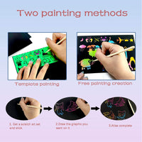 Lifetop - Juego de 50 manualidades de papel para arañar con 5 lápices de madera y 12 plantillas de dibujo y 3 pegatinas de transferencia - Arteztik
