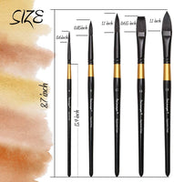 Dainayw - Juego de pinceles de acuarela para pintura profesional de artistas, para acuarelas Gouache, 5 unidades, mango negro dorado - Arteztik
