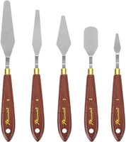 DerBlue Juego de 5 cuchillos de paleta de artista de acero inoxidable, espátula, paleta, cuchillo, rascador de mezcla, herramientas de arte delgadas y flexibles para pintura al óleo, mezcla acrílica, etc. - Arteztik
