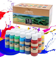 Artecho - Juego de pintura acrílica para arte, 18 colores, 2.0 fl oz, suministros básicos de pintura acrílica para madera, tela, manualidades, lienzo, cuero y piedra - Arteztik
