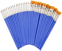 Juego de 50 pinceles de pintura, mango de plástico corto, cepillos de pelo de nailon para pintura acrílica, acuarela, arte, para niño, artista, estudiante, principiante, Mix(25plana +25round#1) - Arteztik
