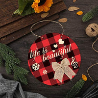 Cartel de madera de Navidad en blanco con rebanadas de madera para puerta delantera, sin terminar con cuerda y lazo de decoración, cinta transparente para decoración de Navidad (17) - Arteztik
