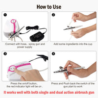 VECH Airbrush Kit Mini Portable Air Compressor Airbrush Kit, Gravity Feed 5 SpeedMini Air Compressor Set for Make up,Art Painting,Tattoo,Cake,Manicure, Spray Model,Craft,and More (black) - Arteztik
