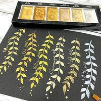 Kuretake GANSAI TAMBI Acuarela Estrellada, Perla, GEM 6 Colores Triple Pack, Oro, Plata, mica, Creamy-Smooth, Artesanía, Calidad Profesional de Tinta de Pigmento para Artistas y Artesanía, Certificado AP, - Arteztik
