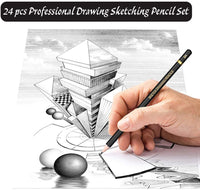 Lápices de dibujo premium – 24 piezas profesionales juego de lápices incluye grafito, carbón y lápices de borrador (7H-14B), lápices de grafito sombreado para artistas adultos y niños, bocetos - Arteztik
