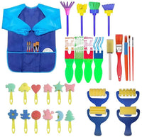 Juego de brochas de esponja de aprendizaje temprano para pintura de niños, formas de pintura de esponja, pincel de pintura para niños, incluye delantal de pintura de arte impermeable - Arteztik
