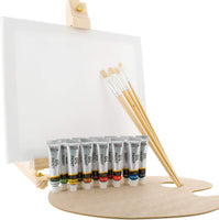 US Art Supply® Juego de caballete de mesa de estudio de madera y caja de pintura con 12 colores de pintura, paneles de lienzo, pinceles, paleta de plástico (kit de pintura de aceite) - Arteztik
