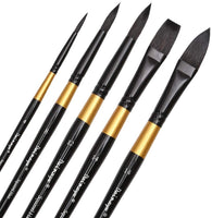 Dainayw - Juego de pinceles de acuarela para pintura profesional de artistas, para acuarelas Gouache, 5 unidades, mango negro dorado - Arteztik
