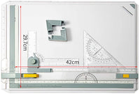 Tabla de dibujo A3 de escala de pulgadas, tabla de dibujo, conjunto de herramientas de dibujo gráfico arquitectónico con movimiento paralelo, set cuadrado, abrazaderas, transportador, patas de apoyo antideslizantes, regla deslizante - Arteztik
