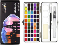 Seamiart - Juego de 50 pinturas de acuarela sólidas para adultos, niños, artista, pigmento, acuarela, kit de regalo con pincel de pintura, caja de lata de viaje 2020 - Arteztik
