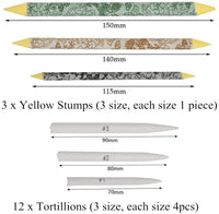 WOWOSS - Juego de 23 trozos de mezcla y tortilones con 2 sacapuntas de papel de lija, herramienta de extensión de lápiz, 2 bocetos de esponja y bolsa de fieltro para dibujo de estudiantes - Arteztik
