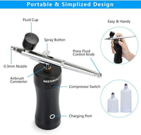 REEXBON Kit de aerógrafo inalámbrico, portátil, juego de pistola de aire con compresor, recargable, sin cable, para decoración de tartas, maquillaje, arte de uñas, modelo, pintura, tatuaje, manicura - Arteztik
