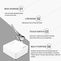 SAKAI Kit de aerógrafo de dos etapas portátil compresor de aire a presión Kit con aerógrafo Kit de limpieza para maquillaje arte pintura tatuaje decoración de pasteles belleza de uñas - Arteztik
