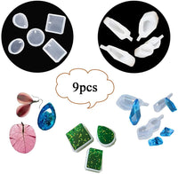 Moldes de resina para joyas, jabón, cera, vela, pisapapeles, moldes de resina para manualidades, incluye elipse, círculo, gota de agua, cuadrado, colgante irregular (9 piezas) - Arteztik
