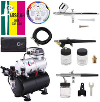 Ophir 3-airbrushes Dual Action & Single Action 110 V Air Brush Kit de compresor con tanque para tarta Hobby tatuaje - Arteztik
