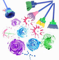 Juego de brochas de esponja de aprendizaje temprano para pintura de niños, formas de pintura de esponja, pincel de pintura para niños, incluye delantal de pintura de arte impermeable - Arteztik
