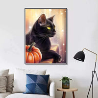 MXJSUA - Kit completo de pintura de diamante 5D para manualidades con diamantes de imitación, para decoración de pared del hogar, 12 x 16 pulgadas, luces negras de gato y calabaza - Arteztik
