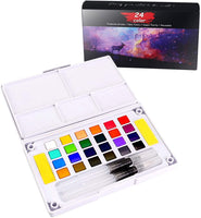 Kits de pintura de acuarela para niños, kits de pintura de colores premium, conjuntos de pintura profesional con 2 pinceles de acuarela, paleta, y estuche de almacenamiento, suministros de arte para pintar regalos para adultos, adolescentes (24 colores) - Arteztik
