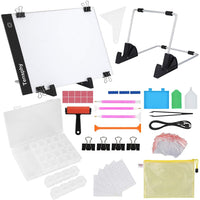 Kit de (137 piezas) de almohadilla de luz LED A4 para pintura de diamantes, Tensphy, tablero de brillo de luz regulable, tabla de luz de trazado artístico, almohadillas de pintura reutilizables para taladro completo y pintura de diamante 5D - Arteztik
