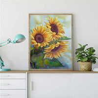 Pintura de diamante 5D redonda de diamante bordado arte lienzo para decoración de la pared del hogar, 12.0 x 16.0 in, (girasol) - Arteztik
