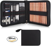 Juego de 35 lápices de dibujo, ideal para principiantes, lápices de carbón, gomas de borrar y bolígrafos de papel, clips gratis, suministros de arte, lápices de dibujo, lápices de grafito, suministros para bocetos - Arteztik
