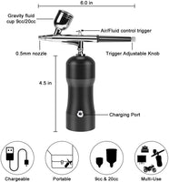 Letsport - Kit de aerógrafo inalámbrico actualizado con compresor de aire y boquilla de 0.020 in, mini aerógrafo portátil para decoración de tartas, maquillaje, diseño de uñas, tatuaje, modelos, zapatos, camisas, gris - Arteztik
