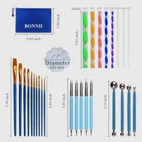 Mandala Dotting Tools con bolsa de almacenamiento con cremallera para rocas de pintura de uñas, BonnII 53 unidades de plantillas kits de bolígrafo de pintura de puntos, herramientas de pintura de bola, lápiz táctil, pinceles, bandeja de pintura para color - Arteztik
