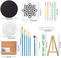 Juego de herramientas de punteado de mandala con 4 cartones, 40 piezas de suministros profesionales, kit de herramientas que incluye 6 plantillas de plantilla, mini caballete, bandeja de pintura para pintar rocas, colorear, dibujar y dibujar - Arteztik

