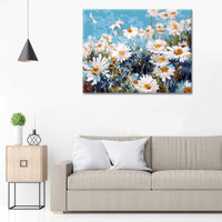 Vigeiya Pintura al óleo de 16.0 x 20.0 in por números para adultos principiantes incluyen lienzo enmarcado y caballete de madera con cepillos y pigmento acrílico (flor de margarita) - Arteztik

