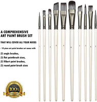 Juego de pinceles de pintura para acrílico Gouache óleo acuarela lienzo, artista cara y cuerpo, kit de pintura profesional, pinceles de arte con puntas de nailon sintético, 10 unidades - Arteztik
