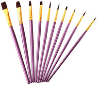 Juego de pinceles de pintura, 10 pinceles planos para acuarela, aceite, pintura acrílica y manualidades, uñas, pintura facial (cepillo negro) - Arteztik
