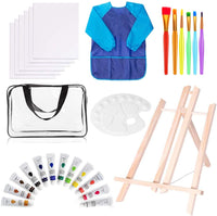Kit de pintura acrílica para lienzo, kit de pintura con caballete de madera, lienzos de 8 x 10 pulgadas, 12 pinturas lavables no tóxicas para dibujo, pintura de lienzo para niños - Arteztik
