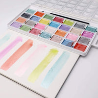 Artecho Juego de pintura Sumi Moise acuarela, 28 colores metálicos, juego de tarta acuarela con cepillo de pintura clásico, idea para niños y adultos - Arteztik

