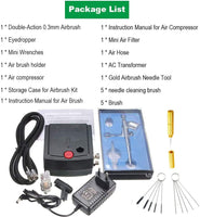 Airbrush Kit with Mini Compressor Airbrush Cleaning Kit- Dual-Action Airbrush Spray Gun, Airbrush Cleaning Pot Tools, Hose with Airbrush Set for Cake, Painting, Hobby, Decorating, Tattoo, Makeup, Nail - Arteztik
