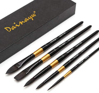 Dainayw - Juego de pinceles de acuarela para pintura profesional de artistas, para acuarelas Gouache, 5 unidades, mango negro dorado - Arteztik
