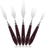 DROK 5pcs Espátula de pintura (Acero Inoxidable, Mango de madera Paleta Pintura cuchillo Set, Acuarela Pintura Acrílica Espátula, herramientas de metal Art, aceite pintura accesorios para mezcla de colores - Arteztik
