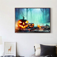 EOBROMD 5D Kit de pintura de diamantes, pintura de bordado con diamantes para decoración del hogar, calabaza luminosa de Halloween, 12 x 16 pulgadas - Arteztik
