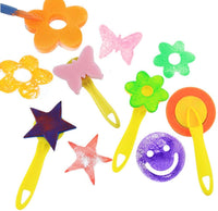Juego de brochas de esponja de aprendizaje temprano para pintura de niños, formas de pintura de esponja, pincel de pintura para niños, incluye delantal de pintura de arte impermeable - Arteztik
