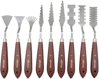 Ationgle Paleta de cuchillos de 9 piezas, juego de cuchillos de pintura, paleta, rascador, kit de herramientas básicas de pintura con hoja de acero inoxidable y asas de madera para pintura acrílica al óleo - Arteztik
