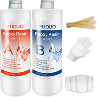 Kit de fundición y recubrimiento de resina epoxi para arte, joyas, manualidades, 32 onzas con kit de herramientas 4 tazas de medición, 3 palos, 1 par de guantes de goma por PUDUO - Arteztik
