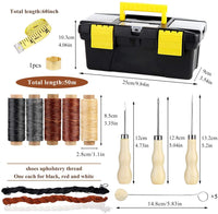 Leather Working Tools, Leather Sewing Tools Kit, Hand Leather Kit with Instructions, Toolbox, UV Stitching Groover, Waxed Thread, Tracing Wheel, and Other Beginners Leather Crafting Tools and Supplies - Arteztik
